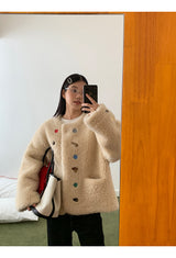 wool kitsch button round fur jacket