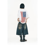 Oil-washed Bermuda denim pants - Deep Blue