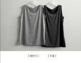 リアーサイドスリットルーズフィットスリーブレスTシャツ