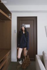 Twisted collar knit pants two-piece set