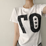70' ビンテージプリンティドフォアアームカバーフィット半袖Tシャツ