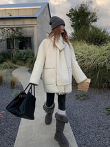 wool white muffler half quilted coat