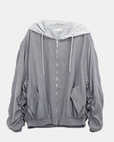 Debin Oversized Shirring Hooded Bomber Jacket