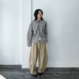 Japanese Clean Fit Classic Blurred Plaid Sharp Straight Hem Shirt