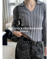 [F/W] Cable v neck kara crop knit(4color)