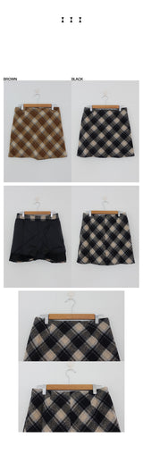 HIGHTEEN WOOL CHECK MINI SKIRT (BROWN)