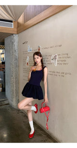 Red Checkered Layered Navy Mini Dress