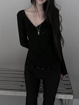 stud wrap v-neck ribbed T