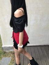 Lovely Note Two-Way Square Neck Off Shoulder Ribbon BLouse