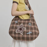 Star Check Applique Shoulder Bag BROWN