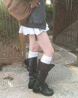 Wide buckle strap long boots