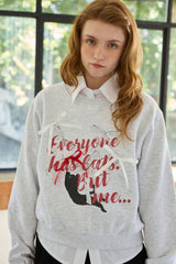 CHARLOTTE CAT RIBBON SWEATSHIRT / WHITE-MELANGE