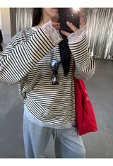 Lace Detail Stripe Long Sleeve Knitwear