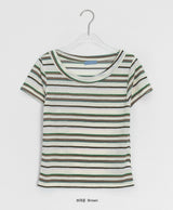 Hayo Stripe U-neck Short Sleeve Tee