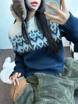 ウール🧸 アンゴラスノーフラワーロウンフニット❤🤎🩵💙4カラー