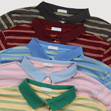 Melba Color Stripe Dangara Collar Short Sleeve Tee