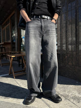 Dun paper washed wide denim