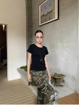 Color Back Strap Round Short Sleeve T-shirt