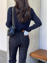 コズレイヤードシャツケーブルニット