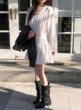 #Diana Ruffle Off Shoulder Shirring Mini Dress