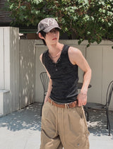 26SS★ [PLAN MADE/MADE] Acid Henley Neck Washing Sleeveless