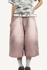 Sand-washed Bermuda denim pants