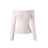 カーブボタンオフショルダーTシャツ [Pink]