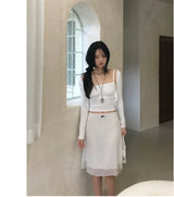 Angel Lace Shirring Sleeveless & Slim Cardigan SET 