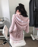 [♡MADE♡] puppy velour back eyelet slim hood zip-up