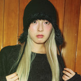 Furry Knit Trooper Hat (black)