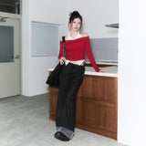 (3rd reorder) shirts layered off shoulder top - red