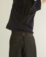 [Hand-Made "003"] Zipper & Flower Black Denim Pants