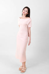 オフショルダースリットロングワンピース Pink