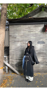 wool charcoal quilting toggle hooded long coat