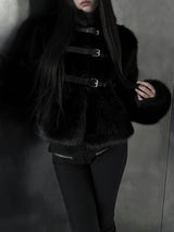 black buckle fur jacket