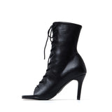 Square Lace-Up Open Toe Heel(Black)