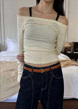 Dot off shoulder long sleeves(3color)