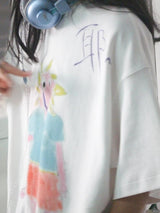 カジュアルドゥードルキッズギビングアサムズアッププリントルーズショートスリーブTシャツ