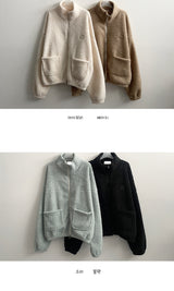 Duji Embroidery High-Neck Wool Zip-Up