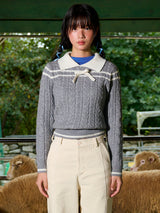 Ribbon Line Collar Wool Knit (Gray)