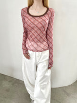 1464. チェックメッシュロングスリーブTシャツ (2color)