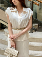 Roan Open Collar Cap Sleeve Blouse