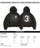 Vintage Spray Crow Key's Crop Hoodie (Charcoal)
