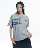 ホース レタリング ヘンリーネック クロップド Tシャツ - グレー