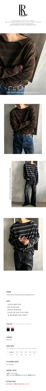 [F/W] Tartan stripe button knit sleeves(2color)