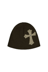 CROSS STUDDED BEANIE / BROWN