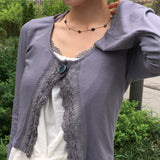Delo Vintage Big Button Lace Strap Cardigan