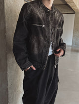 Motorick cut-out patch biker denim jacket