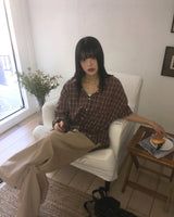 ロキャット オーバーサイズフィット チェックシャツ