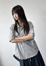 Cake Check Button Collar Short Sleeve Shirt 2 COLORS
